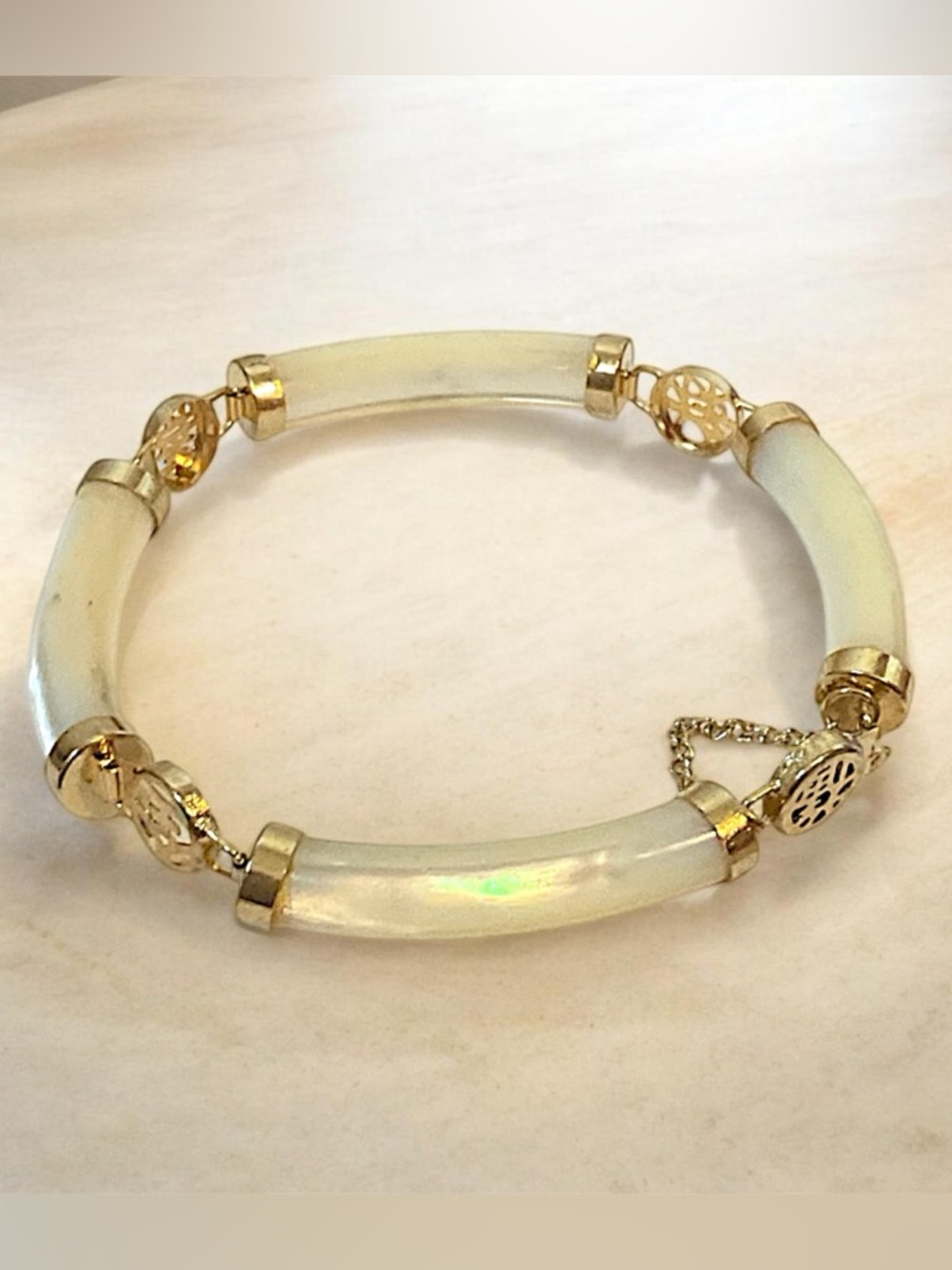 Vintage Chinese Mother of Pearl Linked Bracelet with Safety Chain